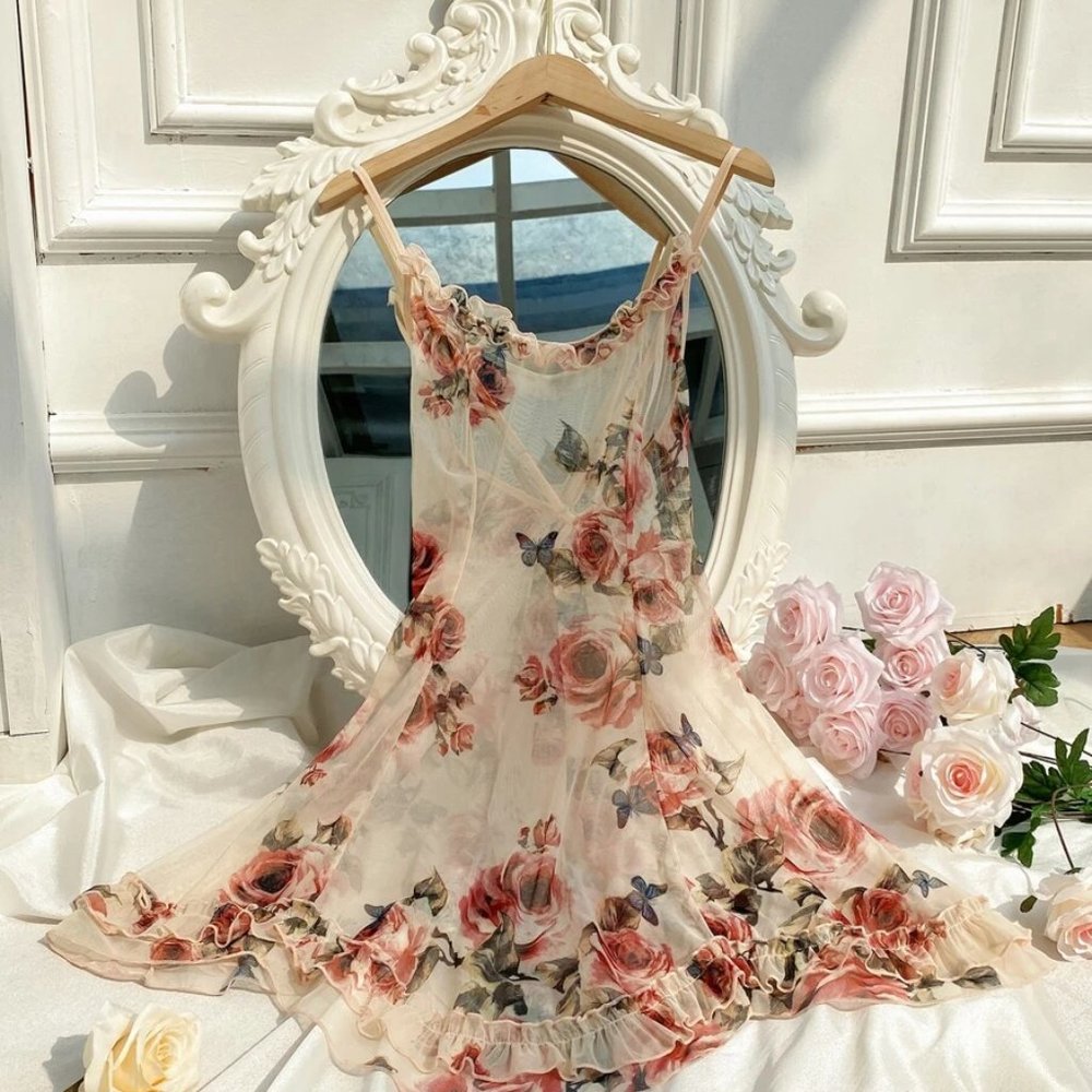 Floral Print Ruffle Hem Slips